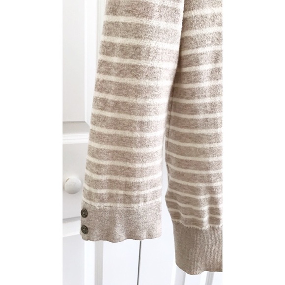 LOFT Sz XS Chic Taupe / White Striped V-Neck Cardi - Picture 5 of 7